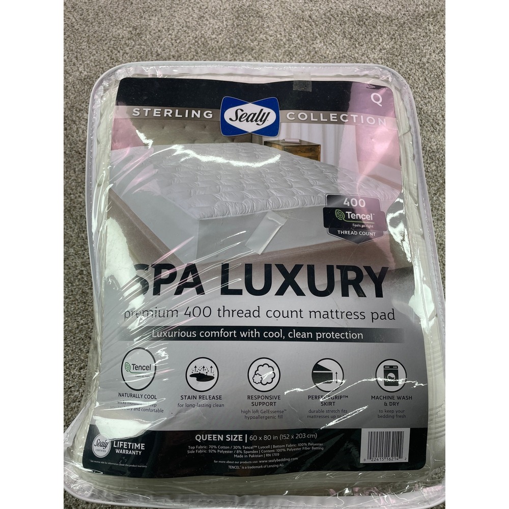 Sealy Mattress Pad Queen Q White NEW Spa Luxury 400 Thread Count Tencel